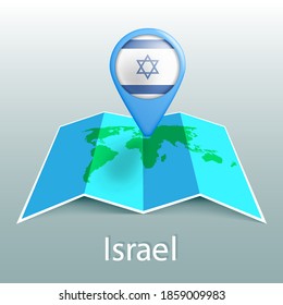 Weltkarte der israelischen Flagge mit dem Namen des Landes