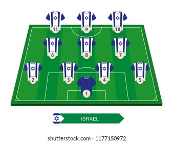 Israel football team lineup on soccer field for European football competition