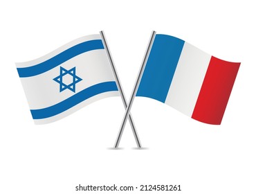 Israel and France crossed flags. Israeli and French flags, isolated on white background. Vector icon set. Vector illustration.