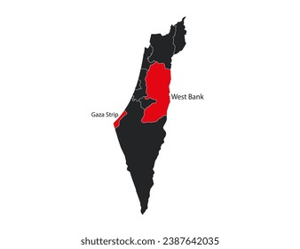 Israel, gaza, west bank map, vector illustration.