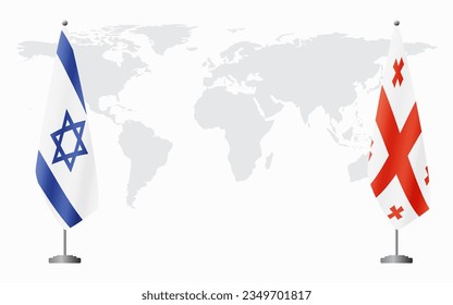 Israel and Georgia flags for official meeting against background of world map.