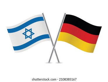 Banderas de Israel y Alemania. Banderas israelíes y alemanas aisladas de fondo blanco. Ilustración vectorial.