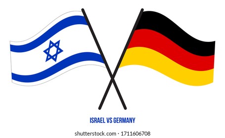 Israel and Germany Flags Crossed And Waving Flat Style. Official Proportion. Correct Colors.
