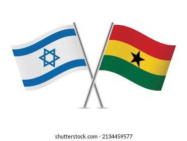 Israel and Ghana crossed flags. Israeli and Ghanaian flags, isolated on white background. Vector icon set. Vector illustration.