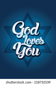 Israel God loves you on blue background, Vector.