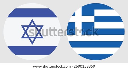 Israel and Greece circular flag vector with gray background 