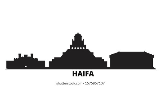 Israel, Haifa city skyline isolated vector illustration. Israel, Haifa travel black cityscape