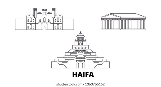 Israel, Haifa line travel skyline set. Israel, Haifa outline city vector illustration, symbol, travel sights, landmarks.