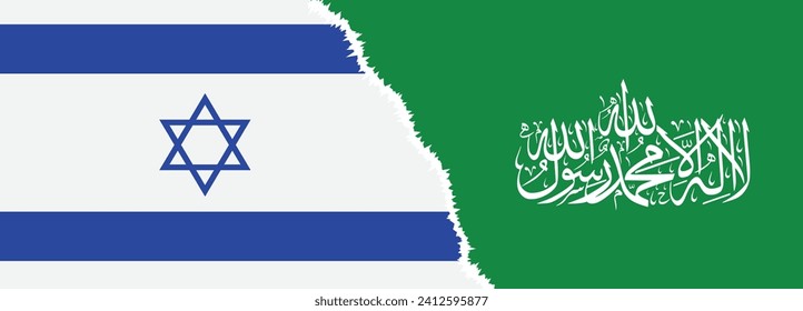 Israel and Hamas flag with grunge line, Israel and hams conflict, vector illustration