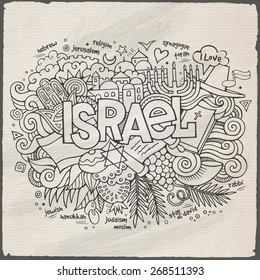 Israel hand lettering and doodles elements background. Vector illustration