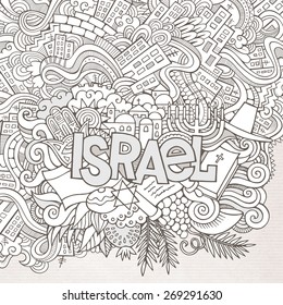 Israel hand lettering and doodles elements background. Vector illustration