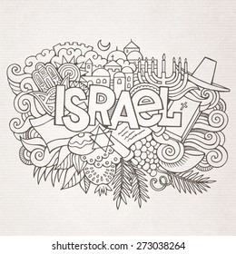 Israel hand lettering and doodles elements background. Vector illustration