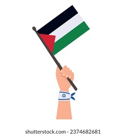 israel handband in hand waving palestine flag design