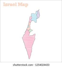 Israel hand-drawn map. Colorful sketchy country outline. Memorable Israel map with provinces. Vector illustration.