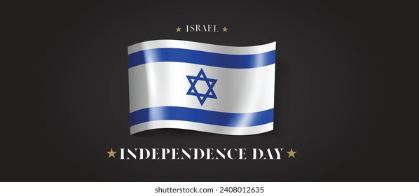 Israel happy independence day greeting card, banner with template text vector illustration. Israeli memorial holiday design element with flag with stripes