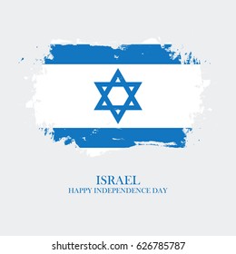 Israel Happy Independence Day greeting card with brush stroke background in israeli national colors. Vector illustration.