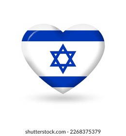 Israel heart flag 3d icon, badge or button. Israeli national symbol. Vector illustration.