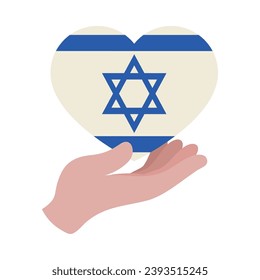 israel heart on hand vector isolated