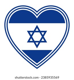 Israel heart shaped flag icon. Jewish land patriotic flag blue and white symbol. Vector illustration.