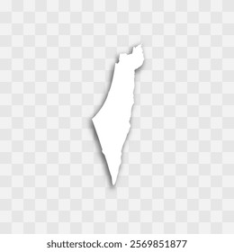 Israel high detailed vector representation of country silhouette. White color on transparent background with dropped shadow. For educational, decorative, or informational use.