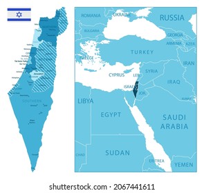 Israel - highly detailed blue map. Vector illustration