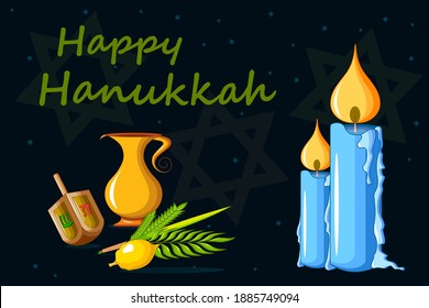 Israel Holiday for Festival of Light Happy Hanukkah celebration background. Vector illustration