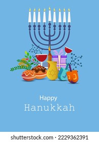 Israel Holiday for Festival of Light Happy Hanukkah celebration background. Vector illustration