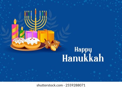 Israel Holiday for Festival of Light Happy Hanukkah celebration background. Vector illustration