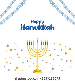 Israel Holiday for Festival of Light Happy Hanukkah celebration background. Vector illustration