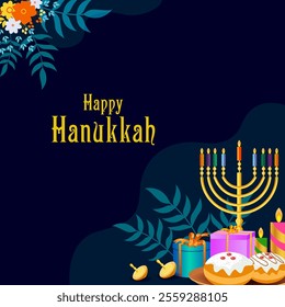 Israel Holiday for Festival of Light Happy Hanukkah celebration background. Vector illustration