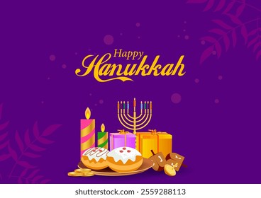 Israel Holiday for Festival of Light Happy Hanukkah celebration background. Vector illustration