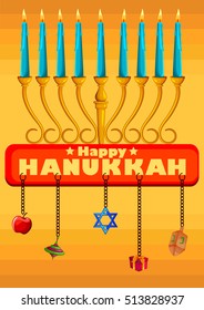 Israel Holiday for Festival of Light Happy Hanukkah celebration background. Vector illustration