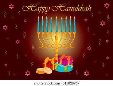 Israel Holiday for Festival of Light Happy Hanukkah celebration background. Vector illustration