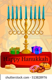 Israel Holiday for Festival of Light Happy Hanukkah celebration background. Vector illustration