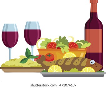 Israel holiday. Happy Israel. Vector illustration of kosher food