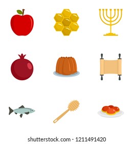 Israel holiday icon set. Flat set of 9 israel holiday vector icons for web design