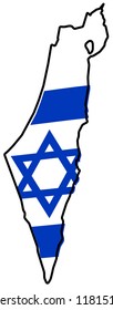 Israel (including Palestine - Gaza strip and West bank) simplified map, with slightly bent flag under it.
