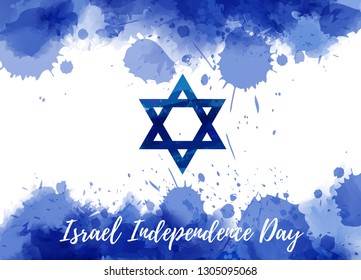 Israel Independence Day. Abstract watercolor paint splashes flag of Israel. Template for holiday background, banner, poster, invitation, etc