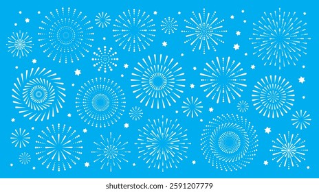 Israel Independence Day background with fireworks and confetti. Isolated objects on a blue background. Vector illustration. Design elements for posters, banners, and greeting cards