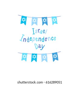 Israel independence day. David star on flags
