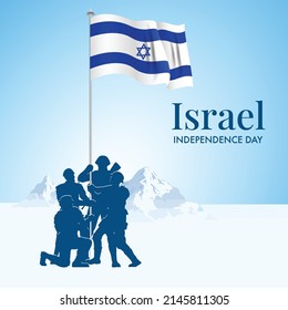 Israel Independence Day Design. Soldiers Hand Holding Israel Flag Vector Illustaration