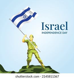 Israel Independence Day Design. Soldiers Hand Holding Israel Flag Vector Illustaration