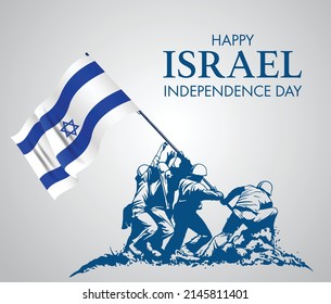 Israel Independence Day Design. Soldiers Hand Holding Israel Flag Vector Illustaration