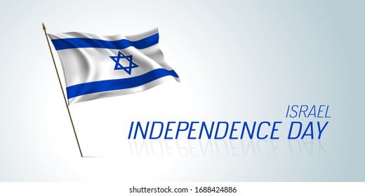 Israel independence day greeting card, banner, horizontal vector illustration. Israeli holiday design element with curve flag as a symbol of independence