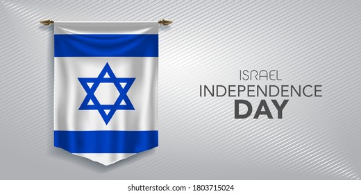 Israel independence day greeting card, banner, vector illustration. Israeli national day background with pennant