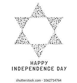 Israel Independence Day holiday flat design black dots pattern in star of david shape with text in english "Happy Independence Day".