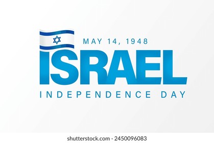 Israel Independence Day - May 14, 1948 lettering banner. 76 years anniversary Yom Ha'atsmaut. Vector illustration