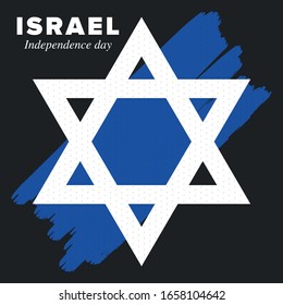 Unabhängigkeitstag Israels. Nationalfeiertag, jährlich gefeiert. Israel Flagge. Stern von David, jüdisches Symbol. Patriotisches Zeichen und Elemente. Poster, Karte, Banner und Hintergrund. Vektorillustration