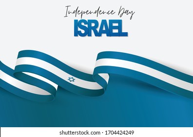 Israel Independence Day. National holiday design template. Israeli symbolics banner or flyer with blue waving flag ribbon. Vector illustration.