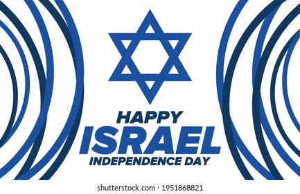 Israel Independence Day. National holiday, celebrated annual. Israel flag. Star of David, jewish symbol. Patriotic sign and elements. Poster, card, banner and background. Vector illustration